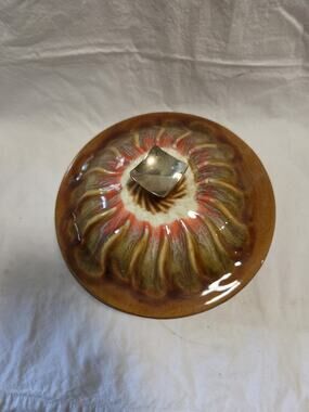 Vintage Maurice California Pottery Drip Glaze Lidded Bowl 6.5" Diameter MCM